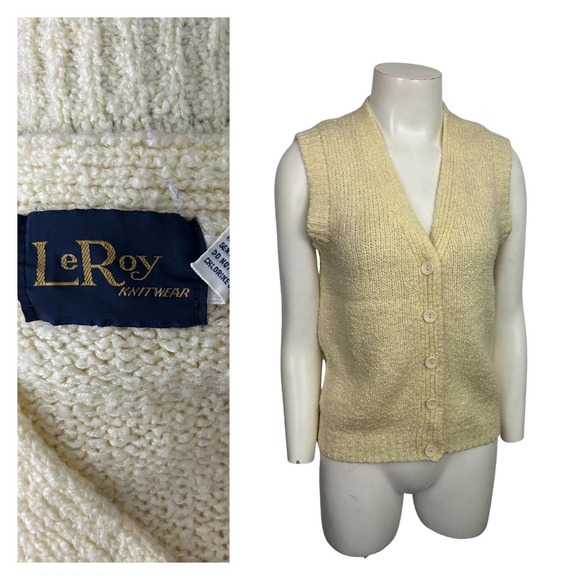 1960s Off White Button Up Knit Sweater Vest Jumper / Women’s S/M * - Picture 1 of 4